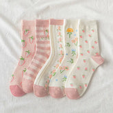 Cotton Style Socks With Strawberries and Flowers